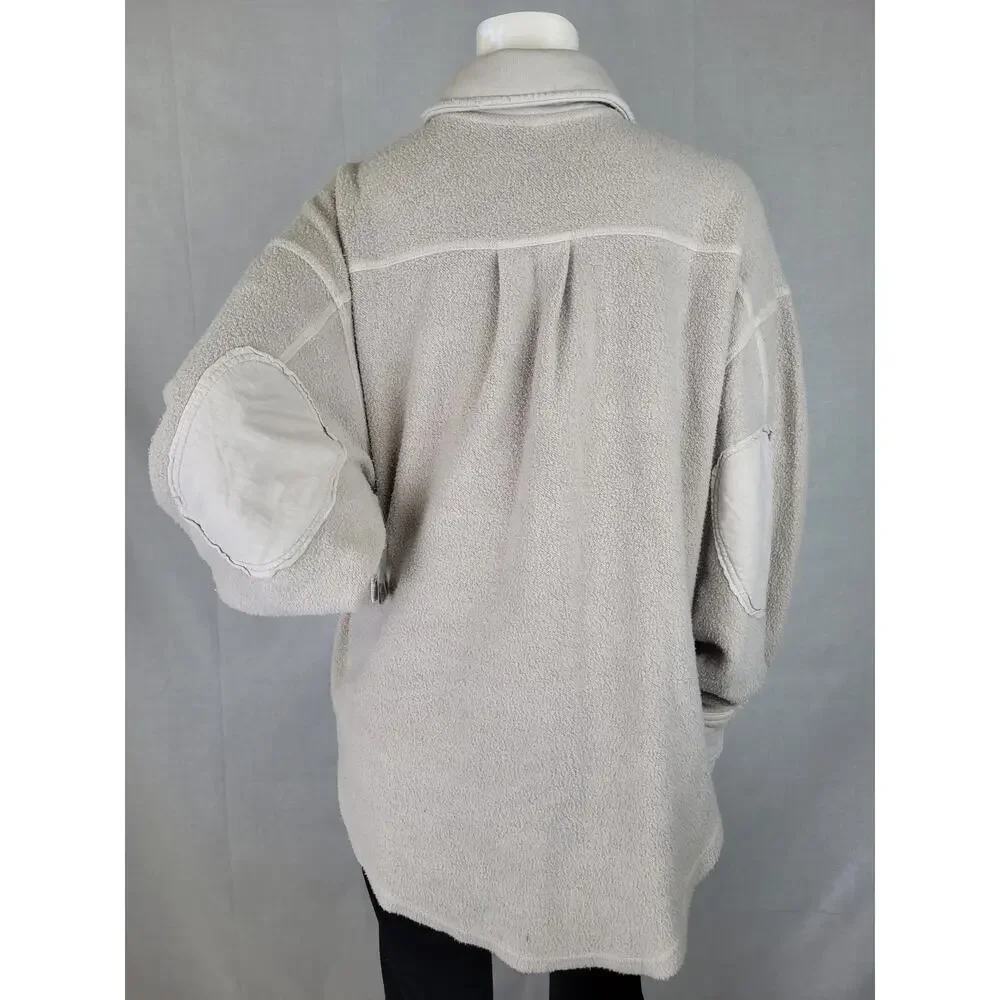 Free People Ruby Jacket Oversized Fleece Button-Down Shacket in Stone Sz XS NWT